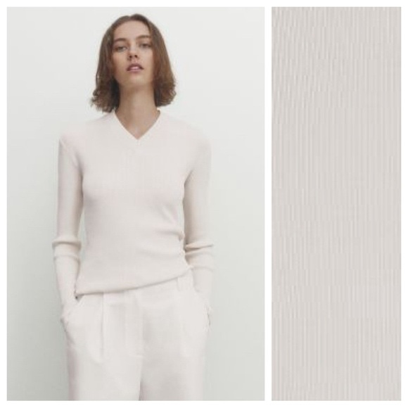 NWT. Massimo Dutti Cream Cotton/Silk Ribbed Knit Sweater. Size M. - Picture 1 of 11